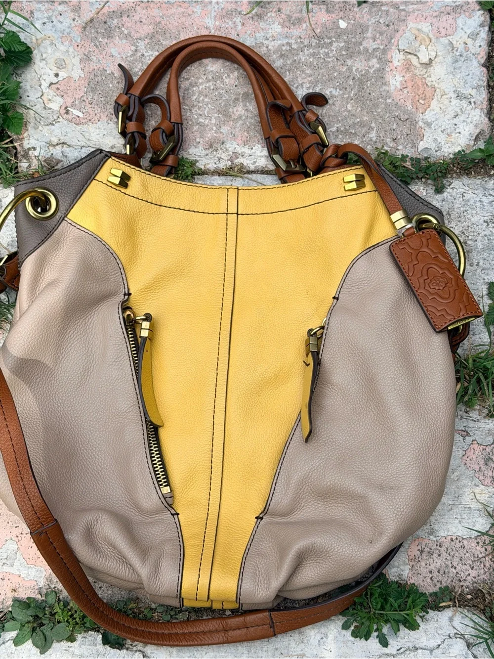 Oryany‎ Colorblock Leather Handbag Designer Neutral Chic Tote Satchel
